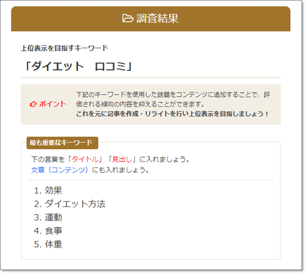 「ダイエット　口コミ」の診断結果